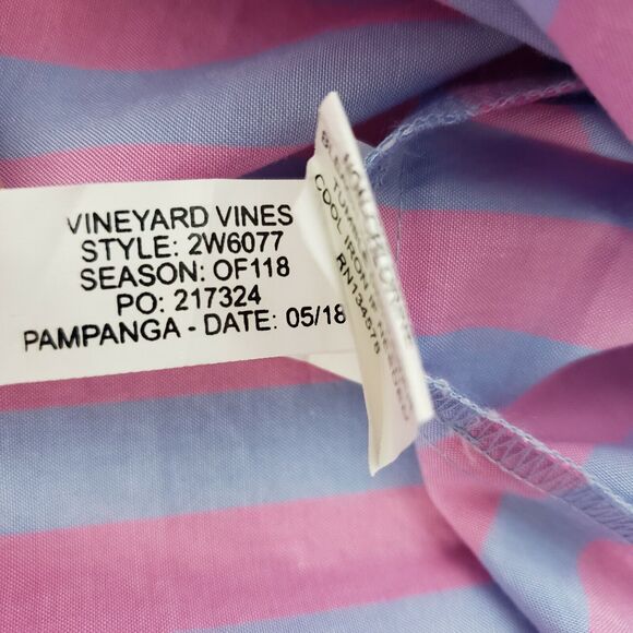 Vineyard Vines Womens Top Sz 6 Coastside Stripe Popover Light Magenta 3/4 Sleeve - Picture 9 of 12